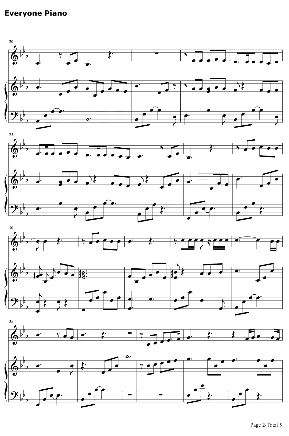 Je vole钢琴谱-Louane-贝利叶一家OST2