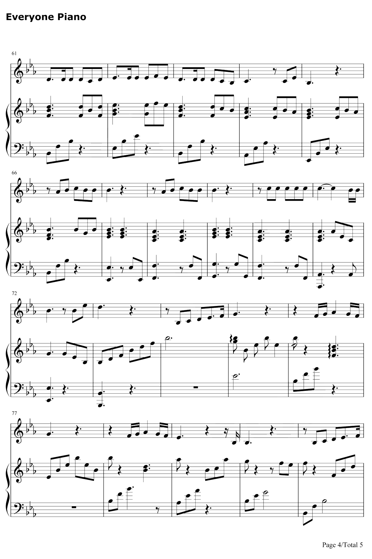 Je vole钢琴谱-Louane-贝利叶一家OST4