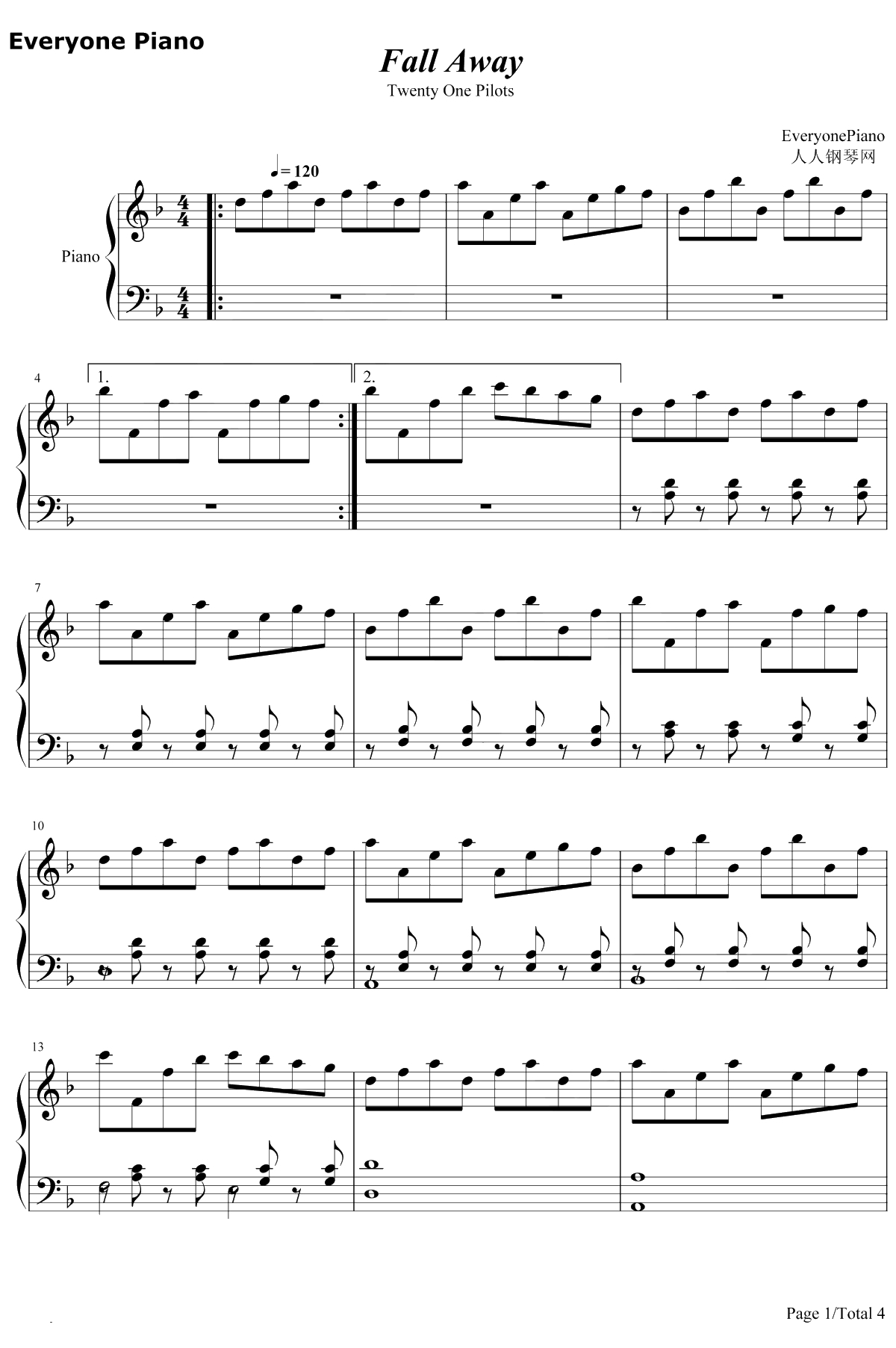Fall Away钢琴谱-Twenty One Pilots1