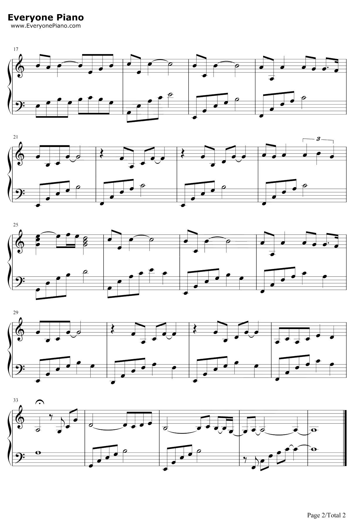 朔与亚纪钢琴谱-河野伸-在世界中心呼唤爱插曲2