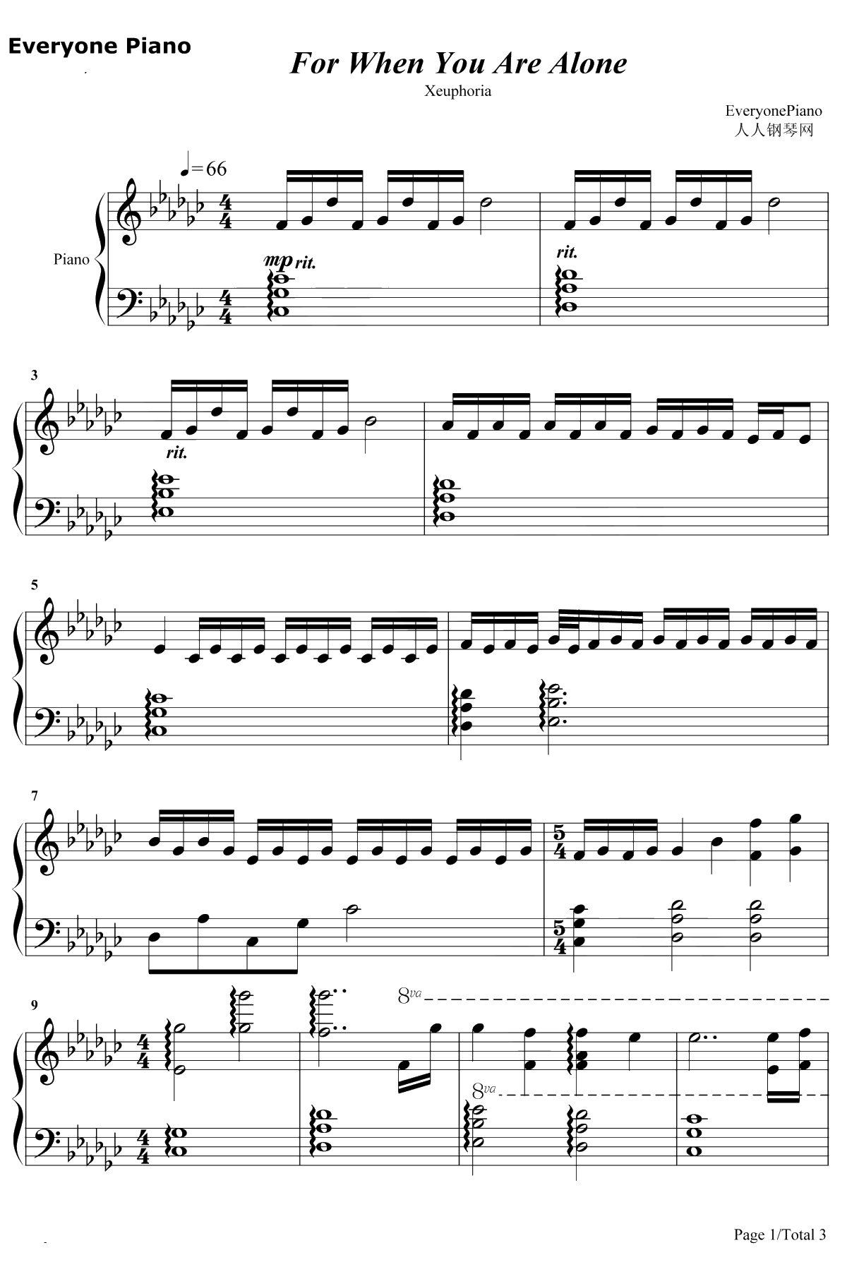 For When You Are Alone钢琴谱-Xeuphoria1