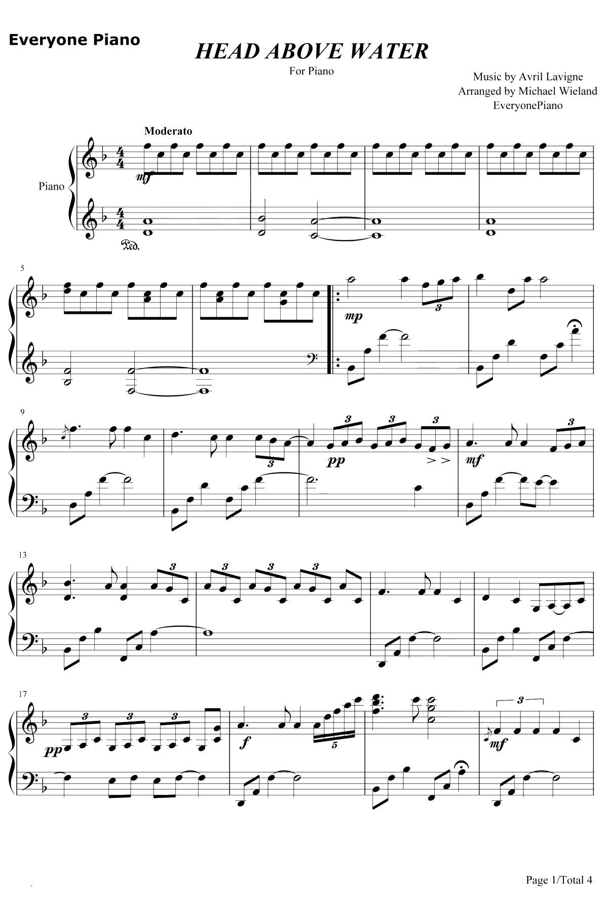 Head Above Water钢琴谱-Avril Lavigne1