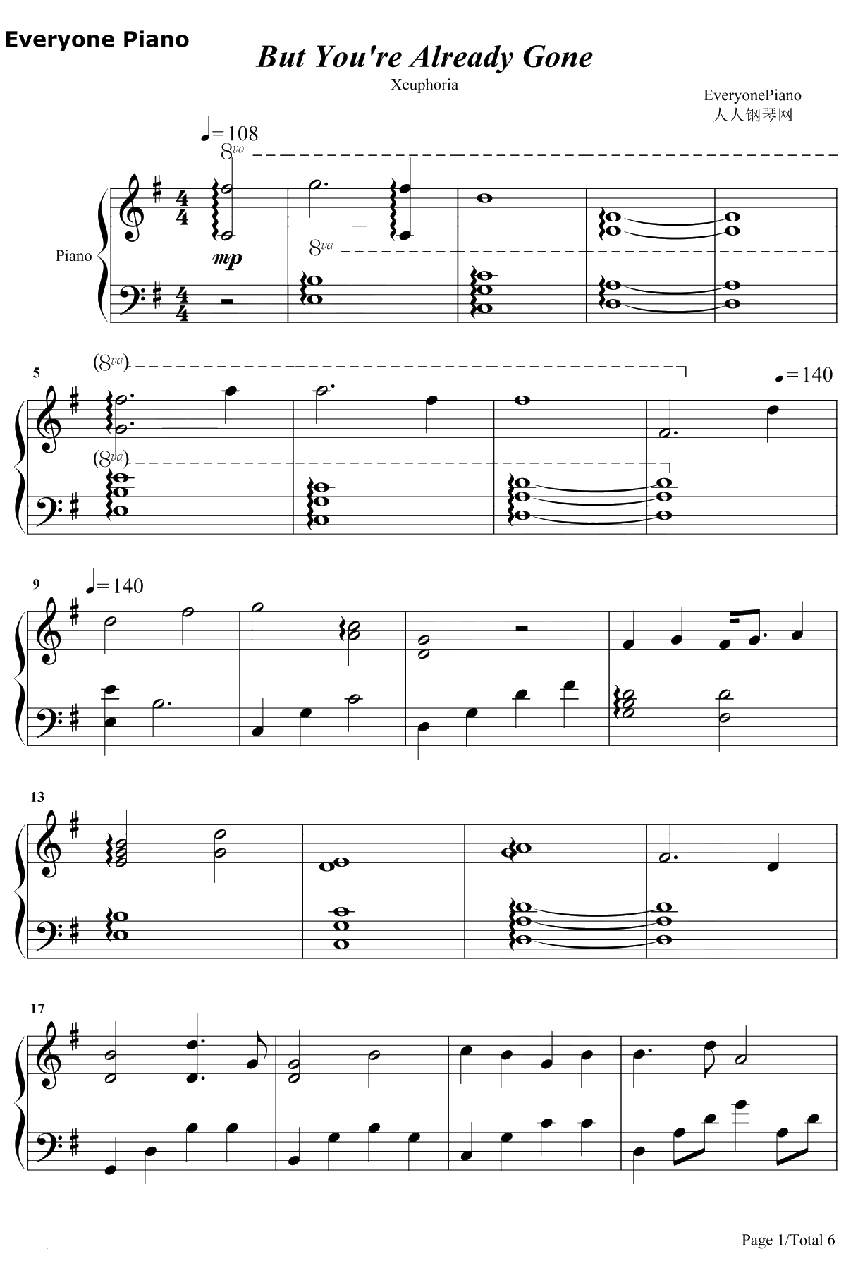 But You're Already Gone钢琴谱-Xeuphoria1