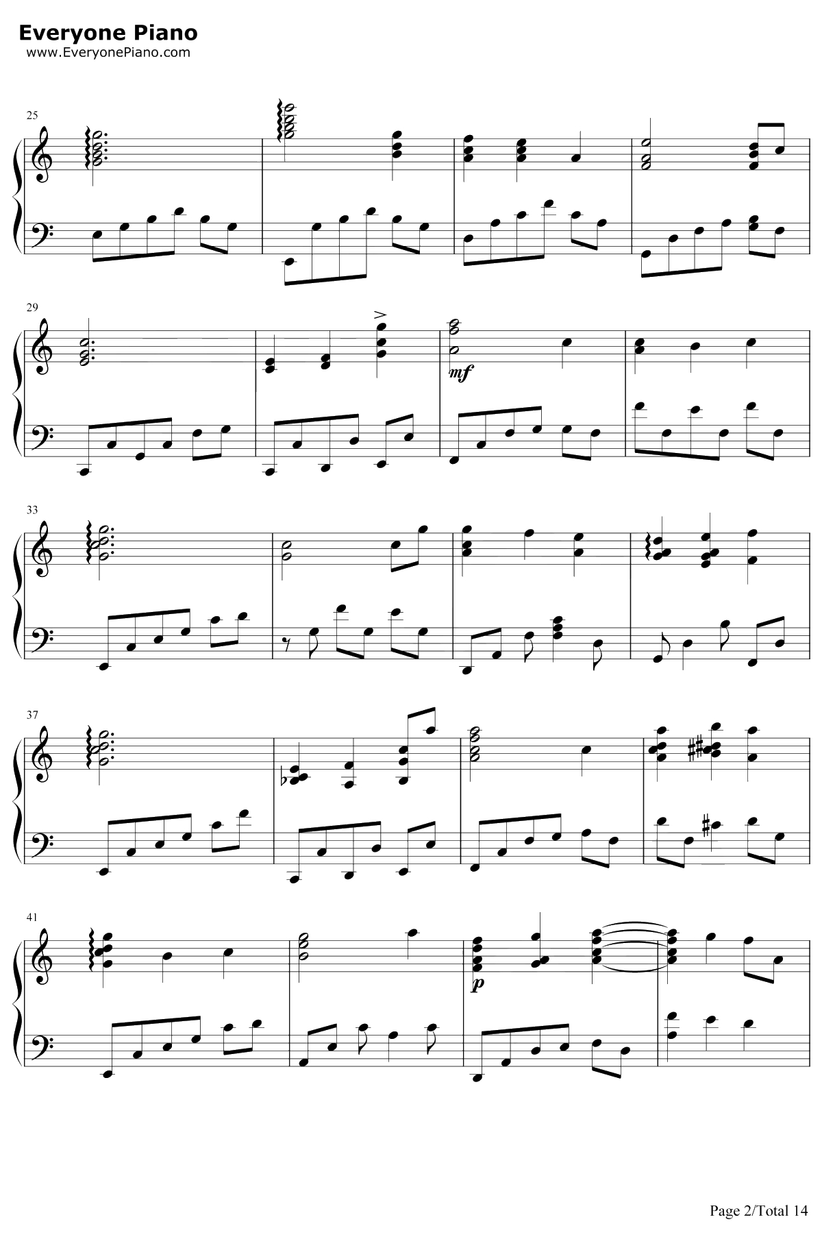 世界の約束钢琴谱-倍赏千惠子-哈尔的移动城堡主题曲2