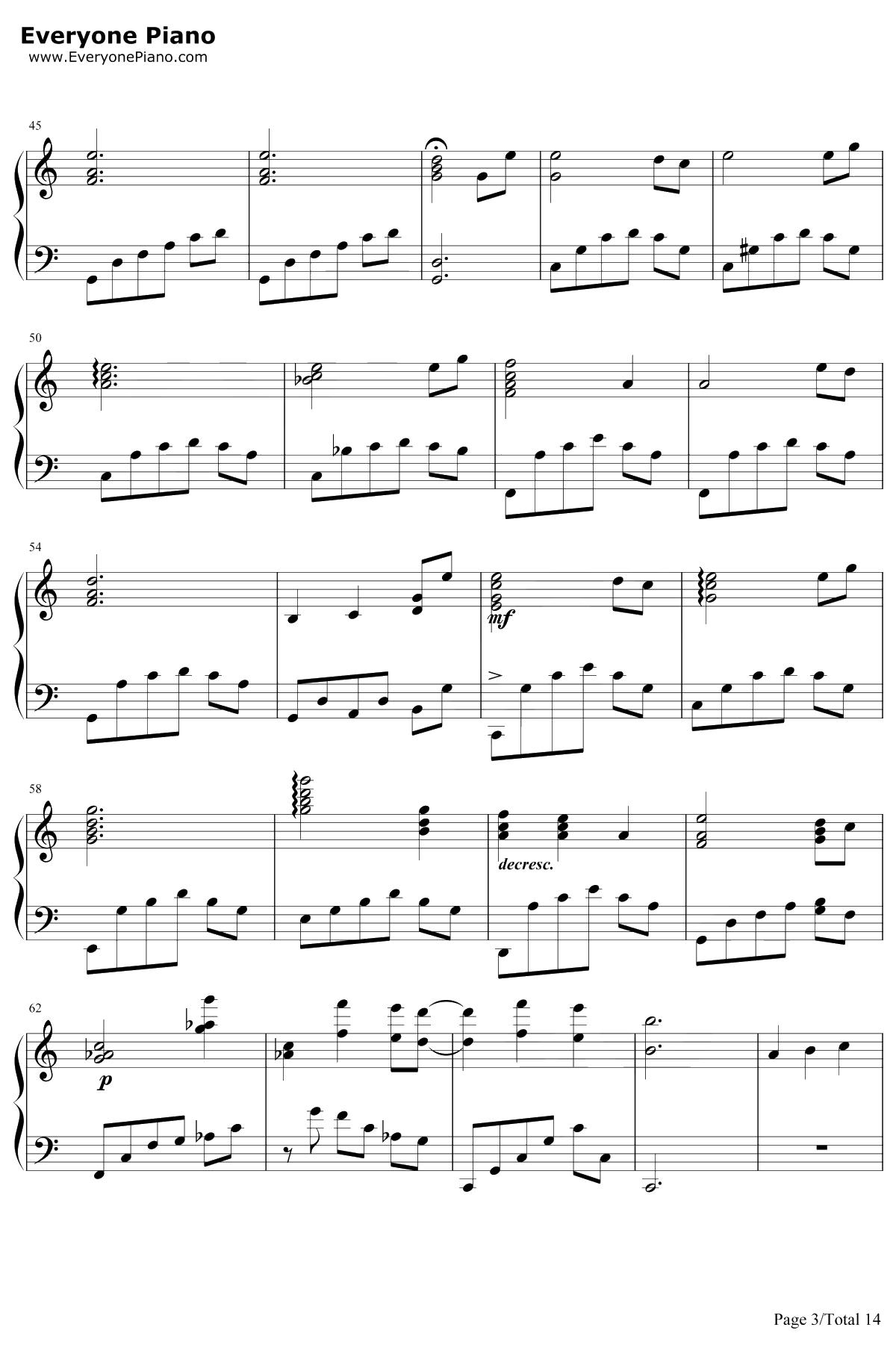 世界の約束钢琴谱-倍赏千惠子-哈尔的移动城堡主题曲3