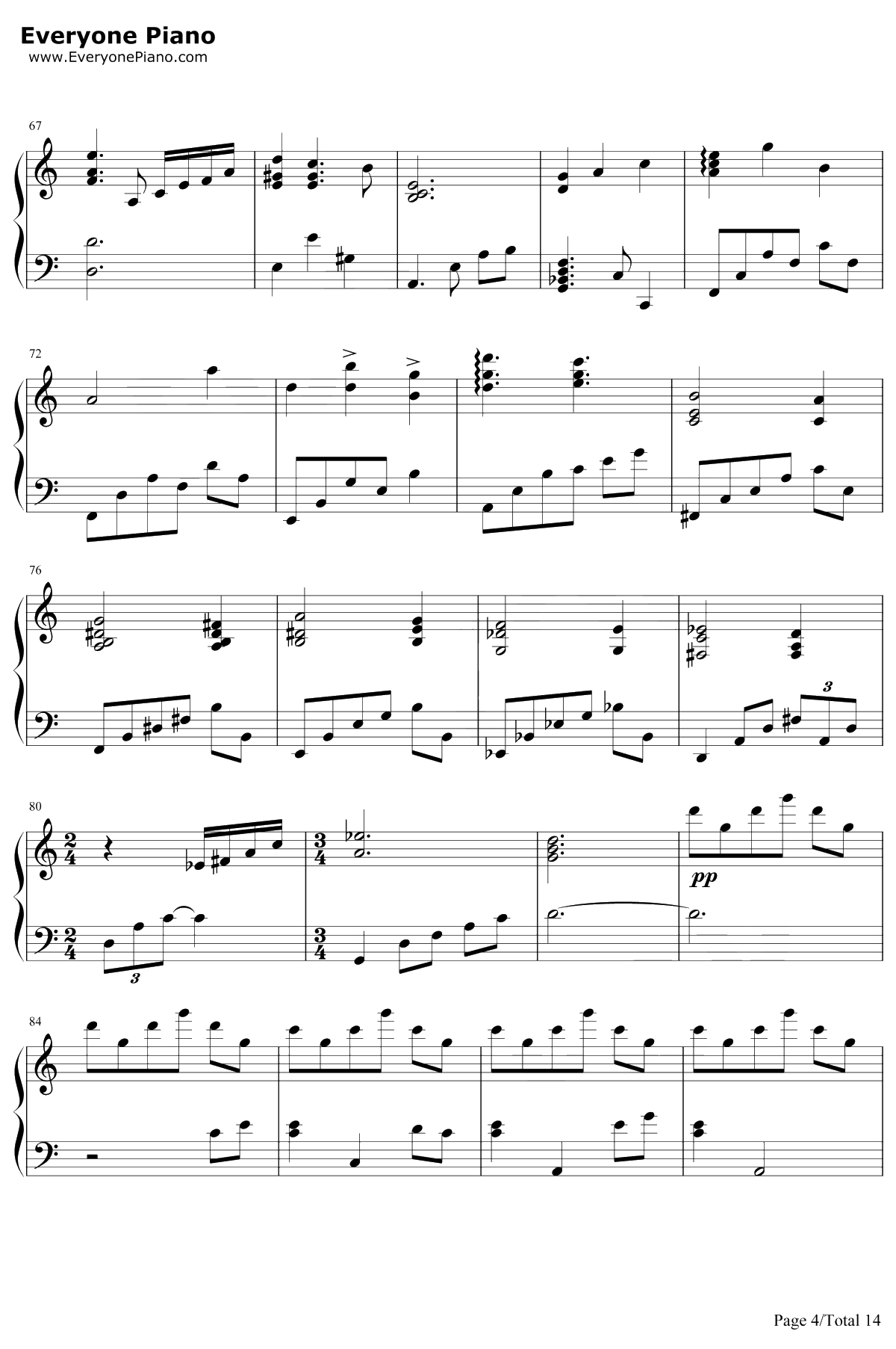 世界の約束钢琴谱-倍赏千惠子-哈尔的移动城堡主题曲4