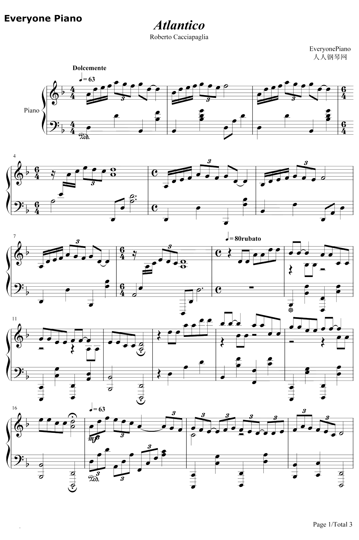 Atlantico钢琴谱-Roberto Cacciapaglia1