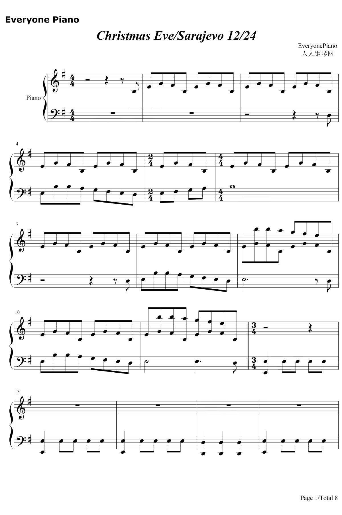 Christmas Eve Sarajevo 12 24钢琴谱-Savatage1