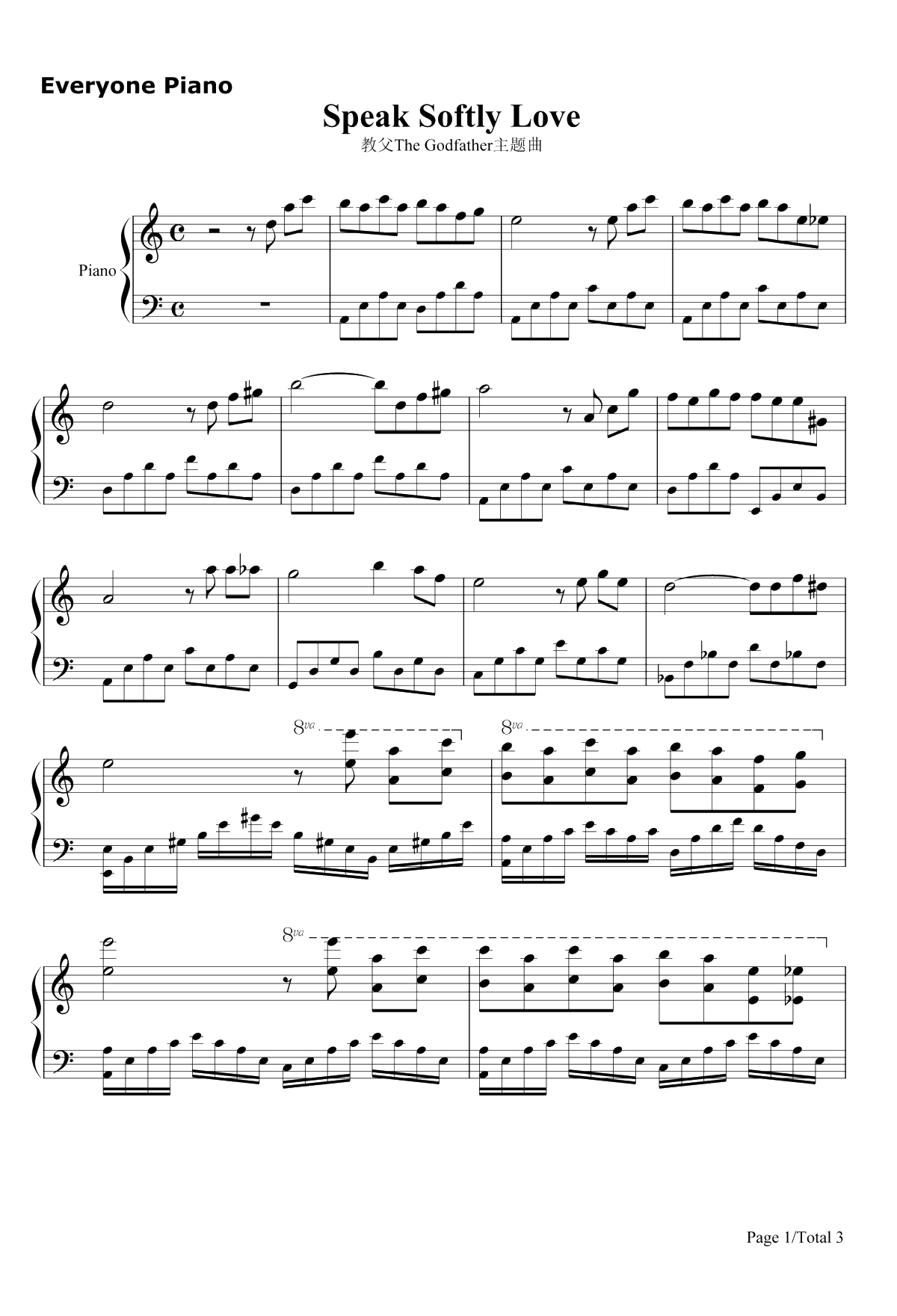 Speak Softly Love钢琴谱-AndyWilliams-教父TheGodfather主题曲1