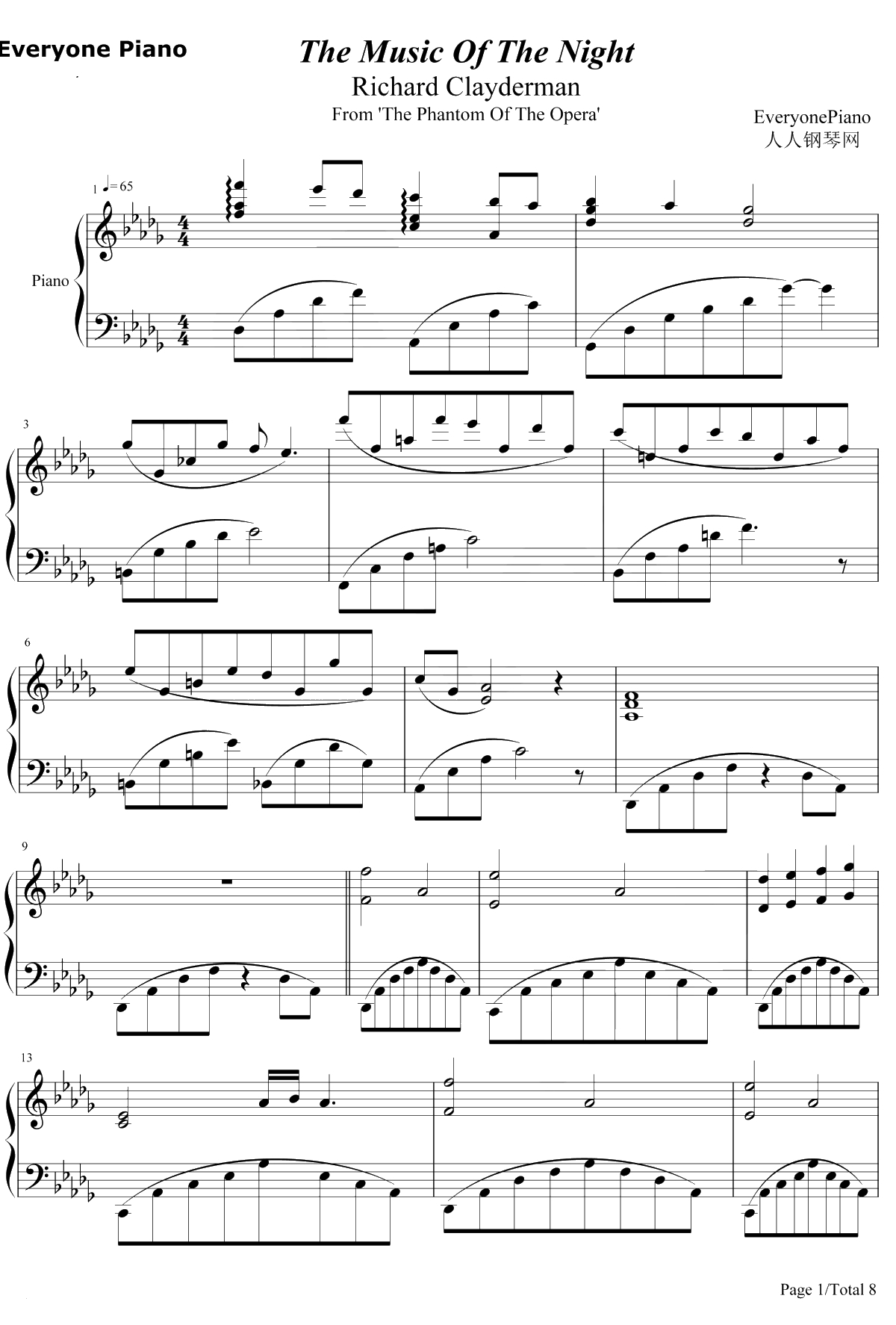 The Music of the Night钢琴谱-AndrewLloydWebber安德鲁·劳埃德·韦伯-歌剧魅影OST1