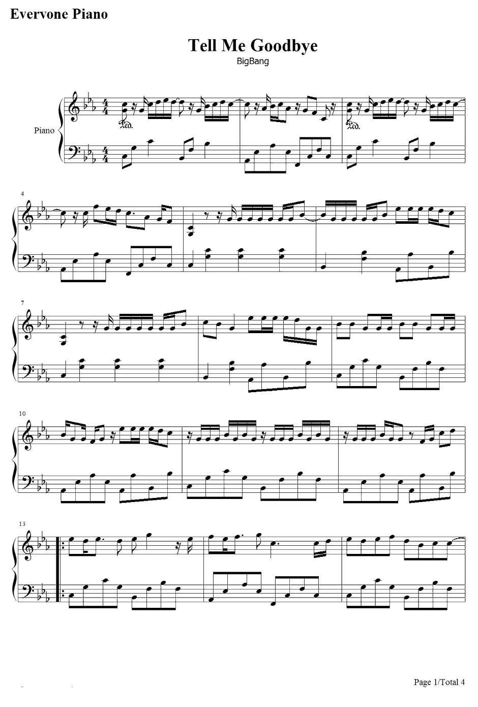 Tell Me Goodbye钢琴谱-BIGBAN-IRIS主题歌1
