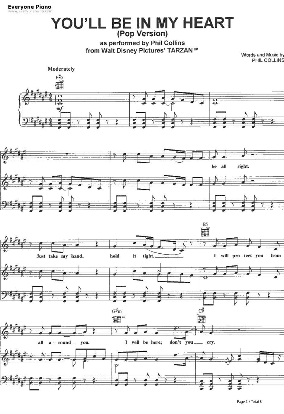 You'll Bein My Heart钢琴谱-PhilCollins-人猿泰山主题曲1