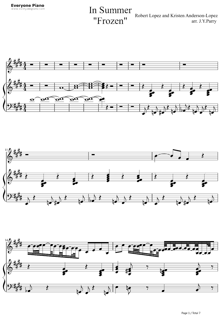 In Summer钢琴谱-Olaf(JoshGad)-冰雪奇缘OST1