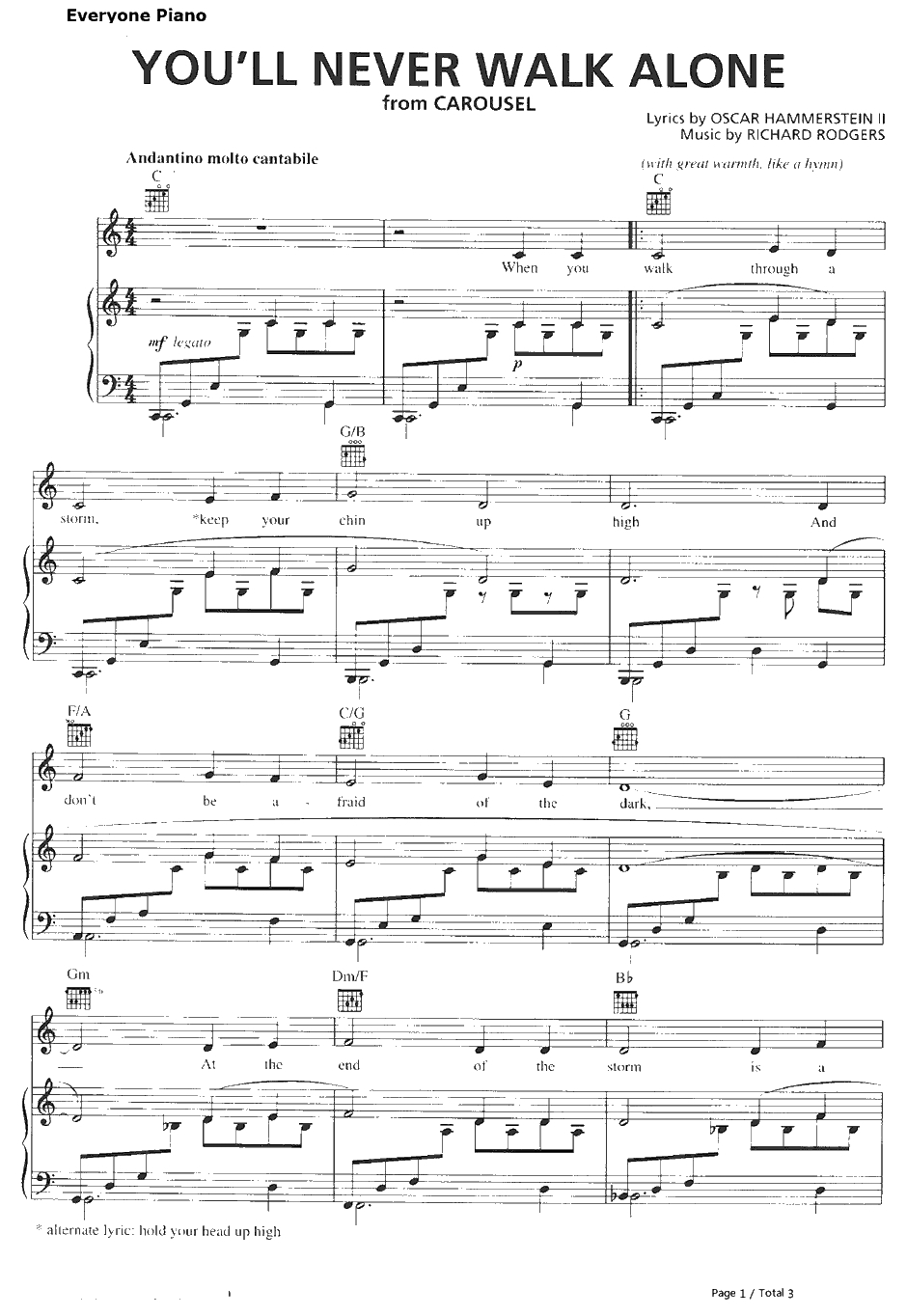 You'll Never Walk Alone钢琴谱-RodgersandHammerstein-英国利物浦足球俱乐部队歌1