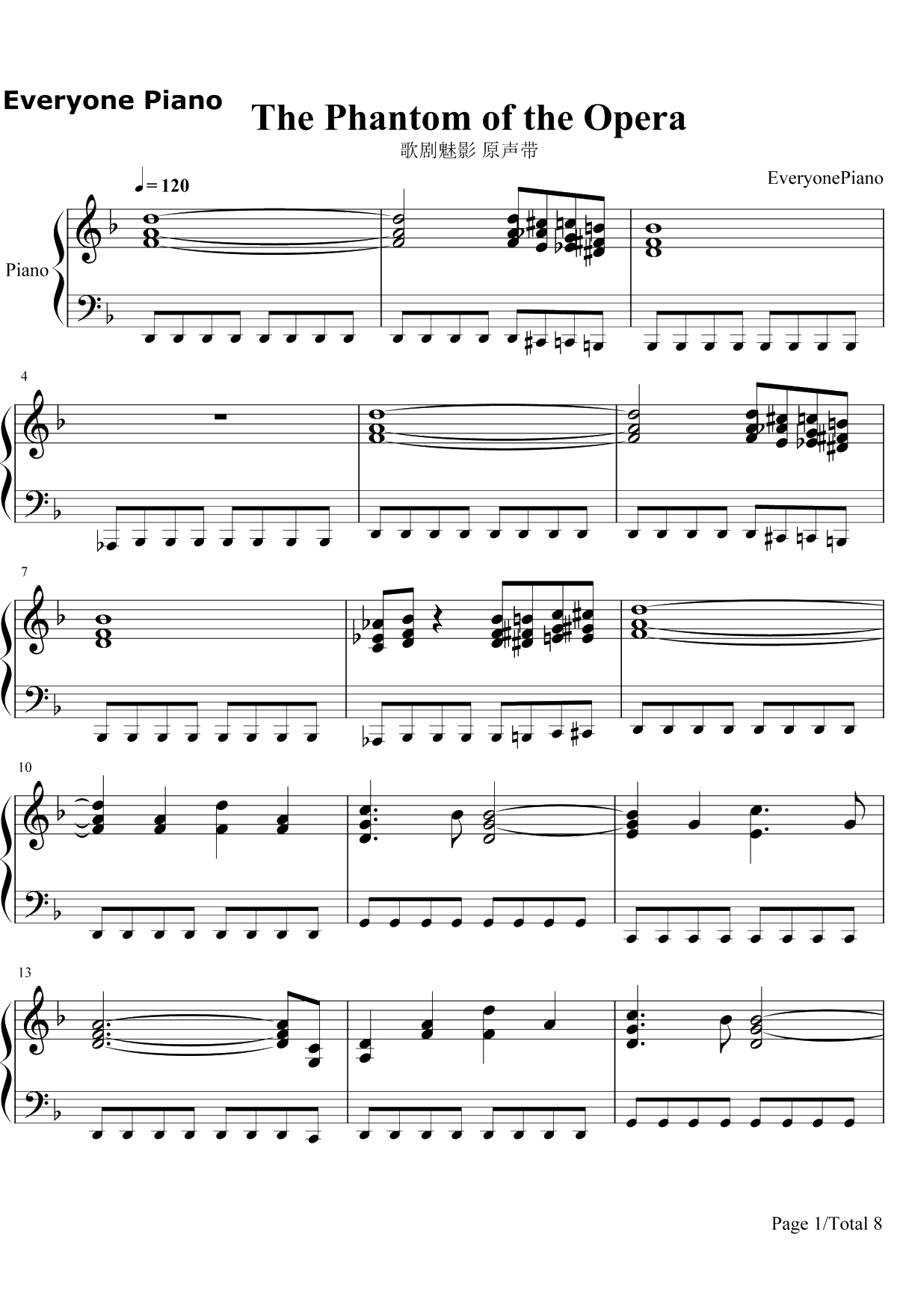 The Phantom of the Opera钢琴谱-EmmyRossum&GerardButler-歌剧魅影原声带1