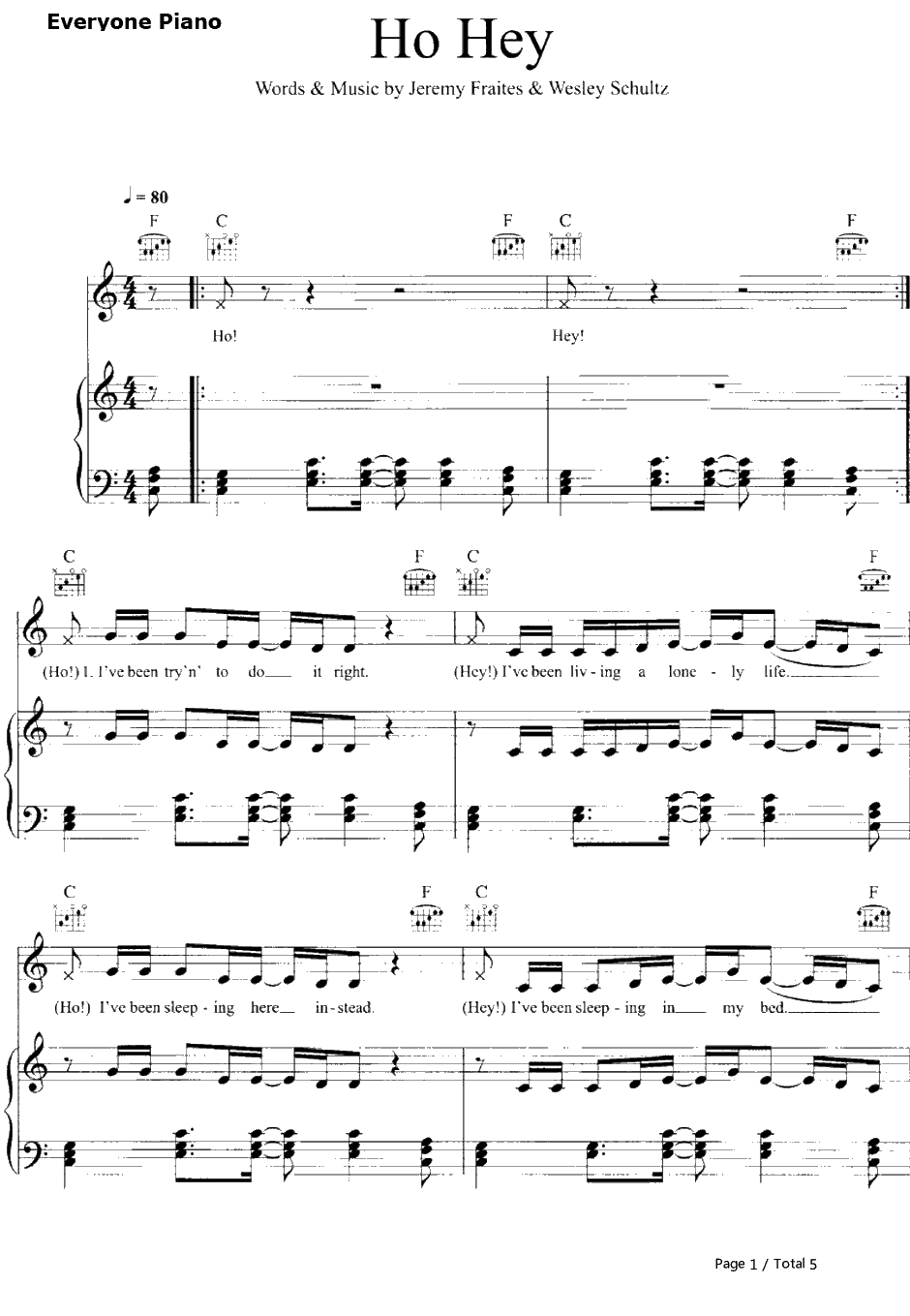 Ho Hey钢琴谱-TheLumineers1