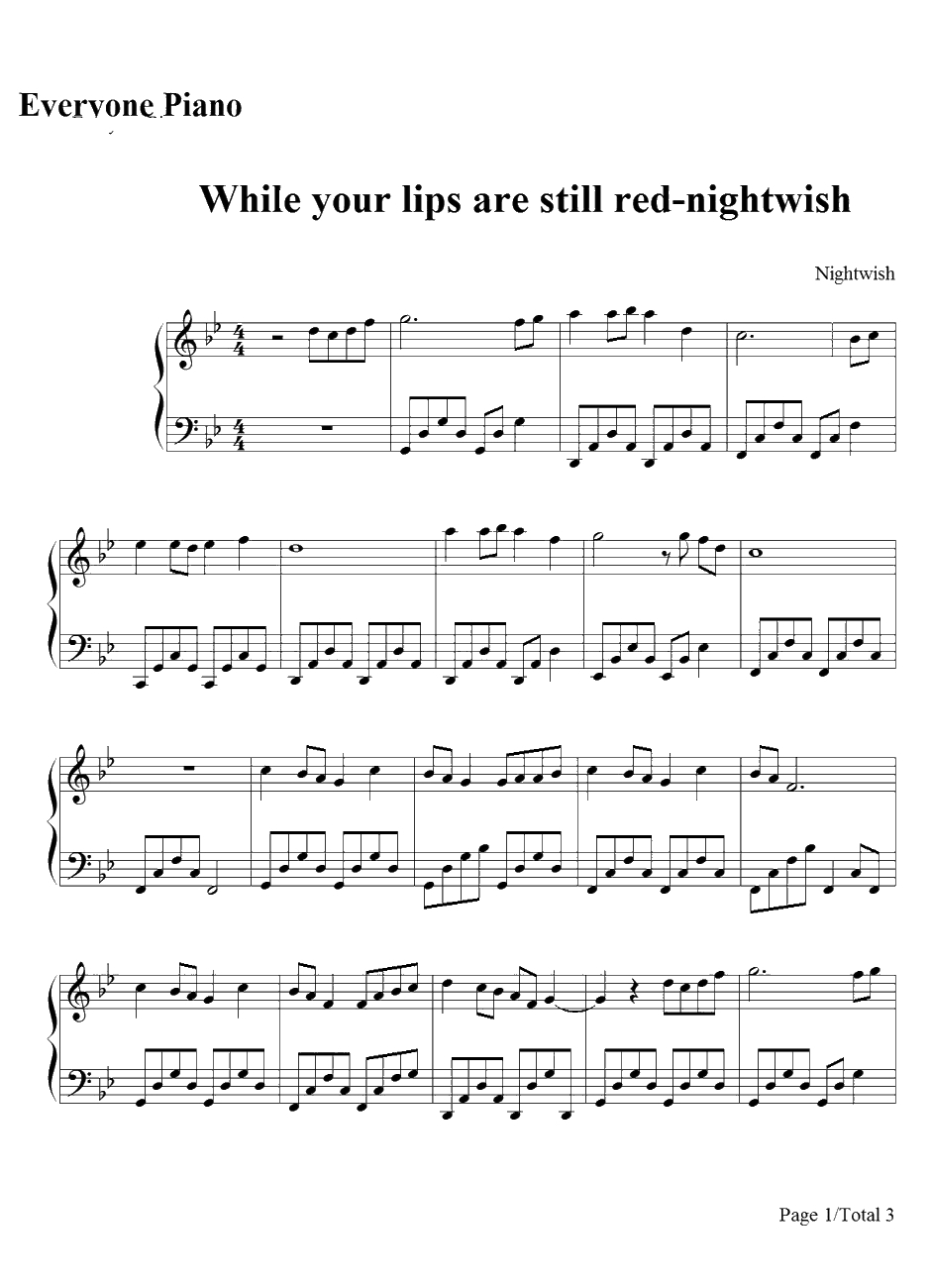 While Your Lips Are Still Red钢琴谱-Nightwish-Lieksa主题曲1