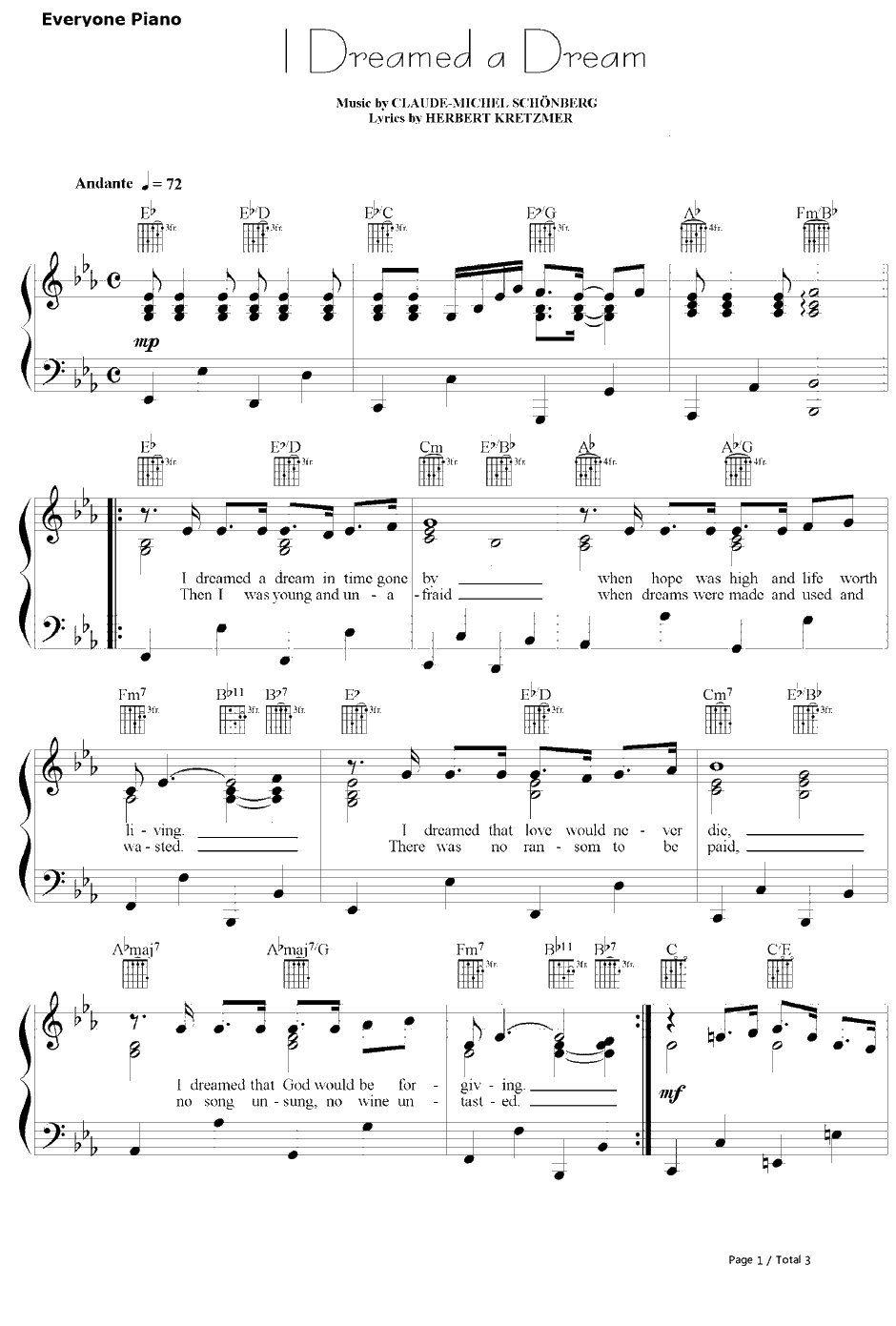 I Dreamed a Dream钢琴谱-伊莲佩姬-悲惨世界OST1