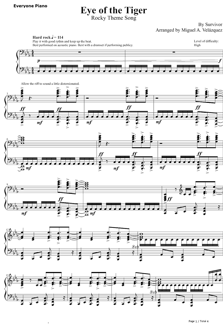 Eye of theTiger钢琴谱-Survivor-洛奇3主題歌1