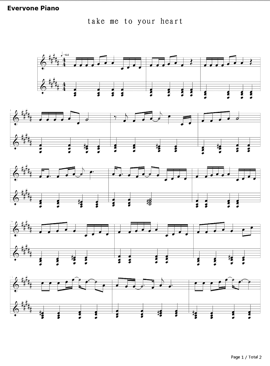 Take Me To Your Heart钢琴谱-MichaelLearnsToRock迈克学摇滚张学友-吻别英文版1