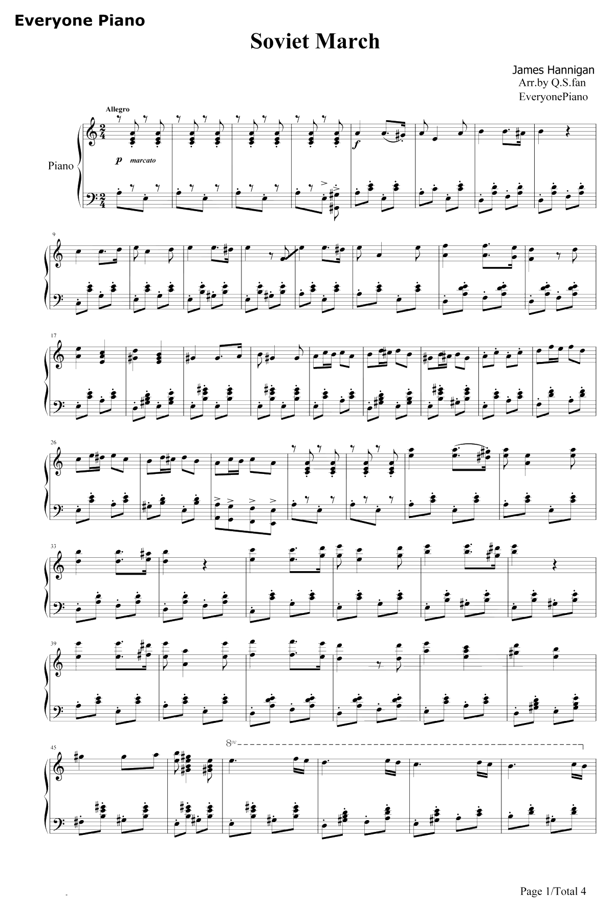 苏维埃进行曲钢琴谱-JamesHannigan-红色警戒3主题曲1