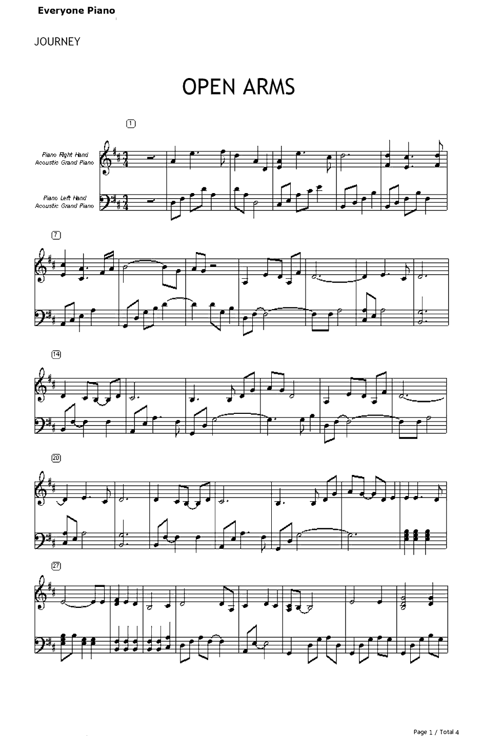 Open Arms钢琴谱-Journey1