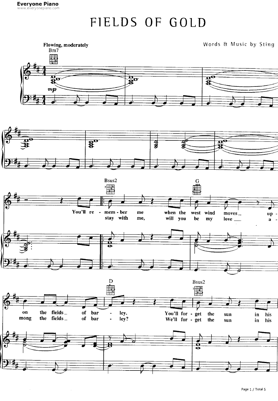 Fields of Gold钢琴谱-Sting1