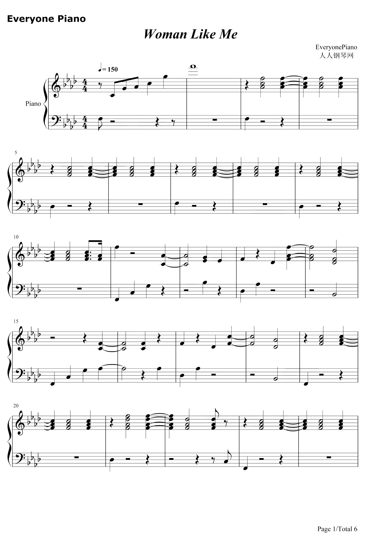 Woman Like Me钢琴谱-Little Mix / Nicki Minaj1