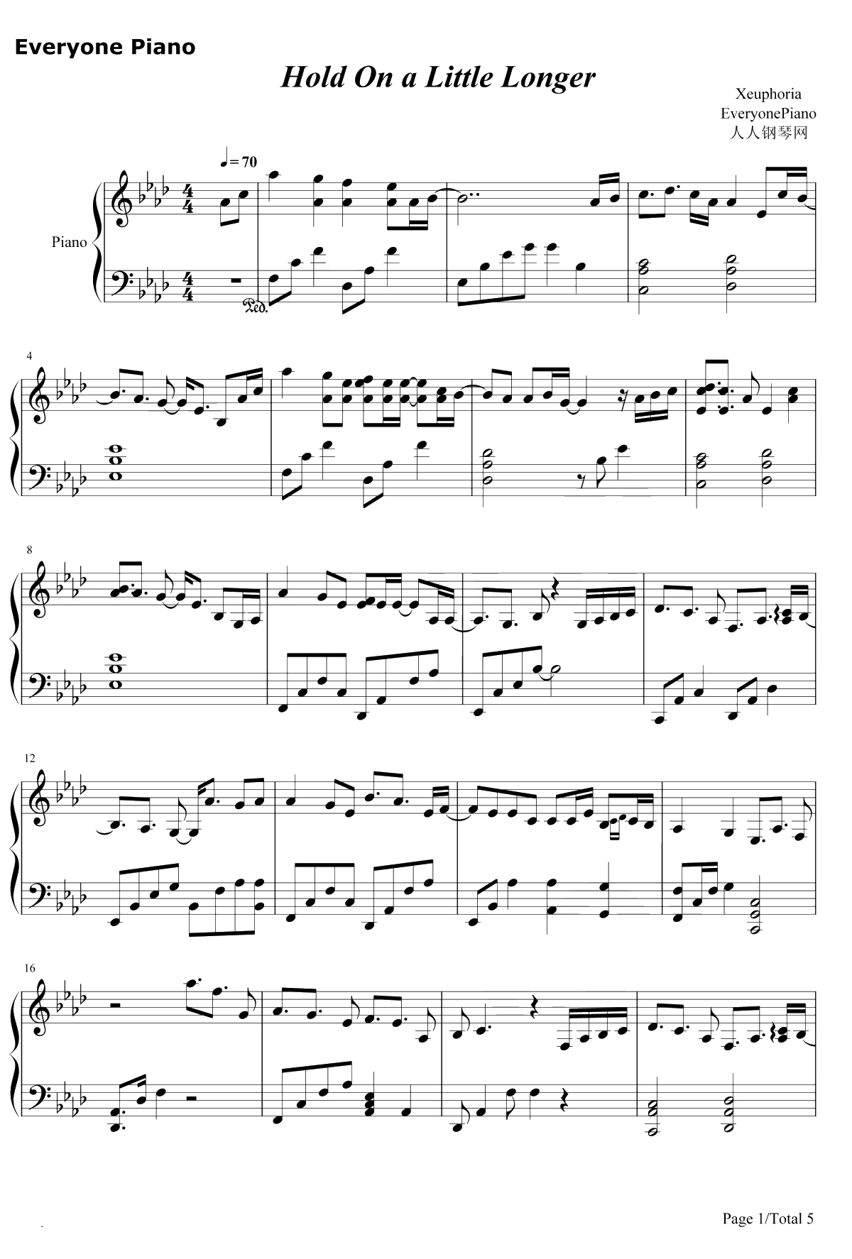 Hold On a Little Longer钢琴谱-Xeuphoria1