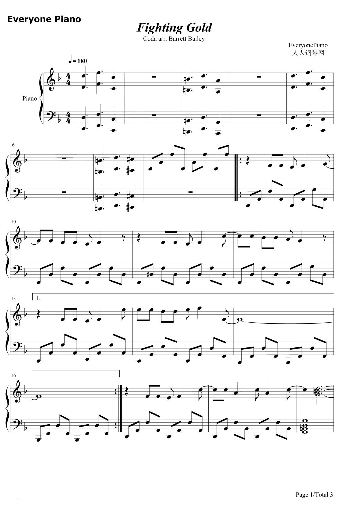 Fighting Gold钢琴谱-Coda-JOJO的奇妙冒险黄金之风OP1