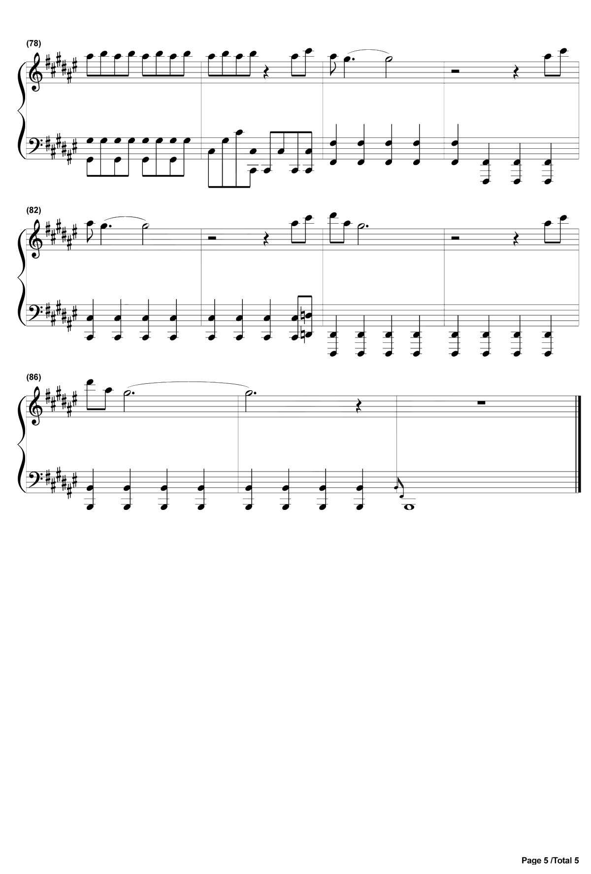 像天堂的悬崖钢琴谱-李佳薇-主君的太阳主题曲5