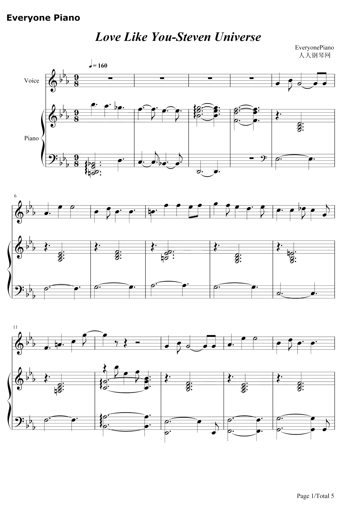 Love Like You钢琴谱-Rebecca Sugar-史帝芬宇宙ED1