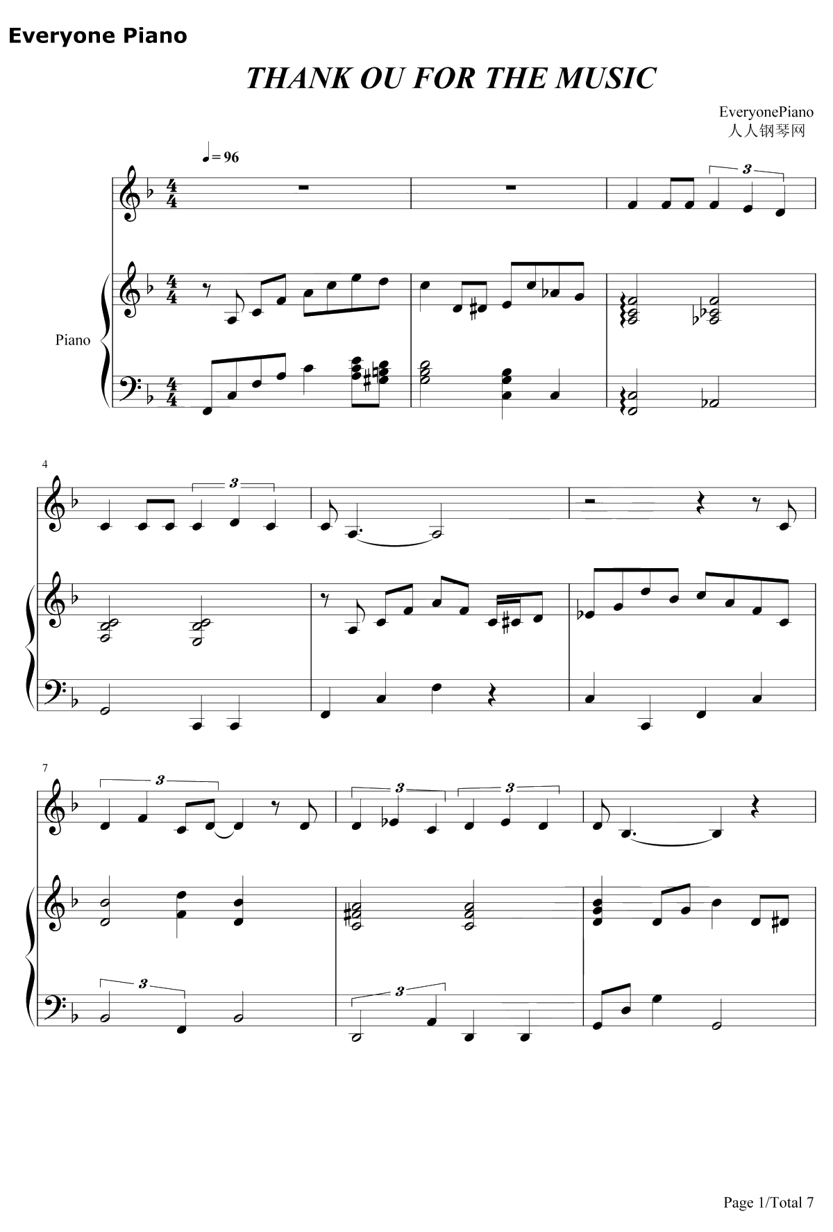 Thank You For The Music钢琴谱-ABBA1