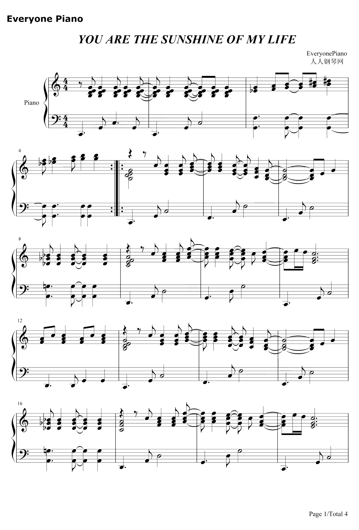 You Are The Sunshine Of My Life钢琴谱-Stevie Wonder1