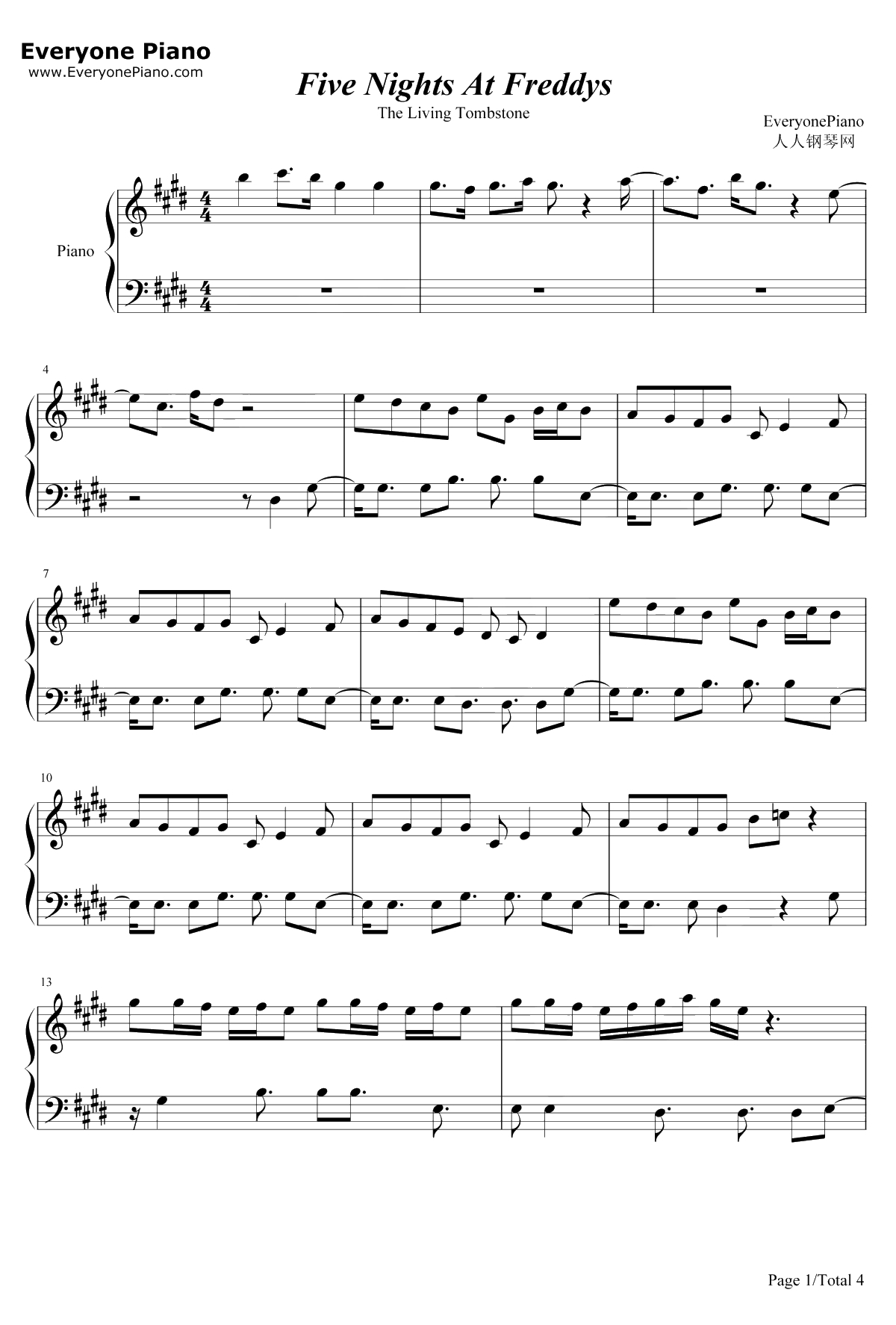 Five Nights at Freddy's钢琴谱-The Living Tombstone1