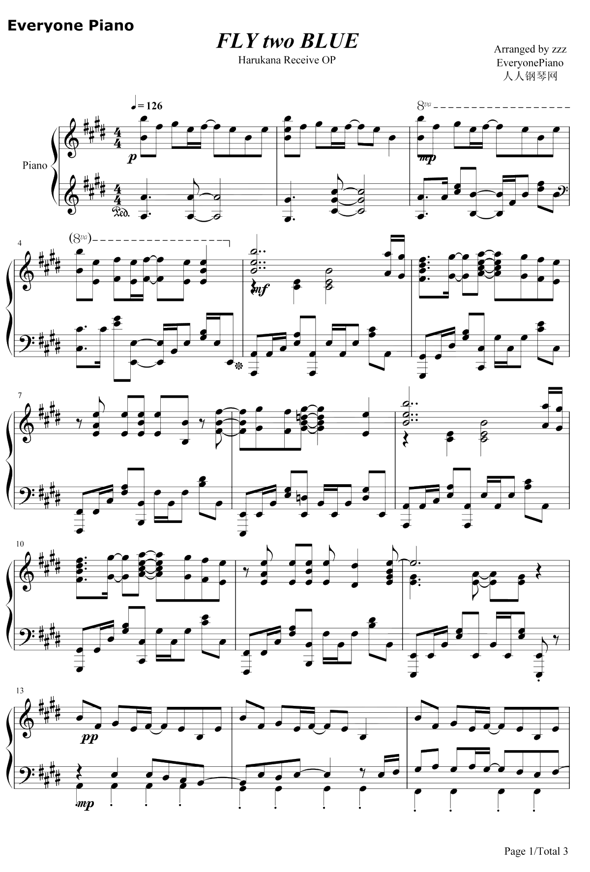 FLY two BLUE钢琴谱-优木加奈宫下早纪1