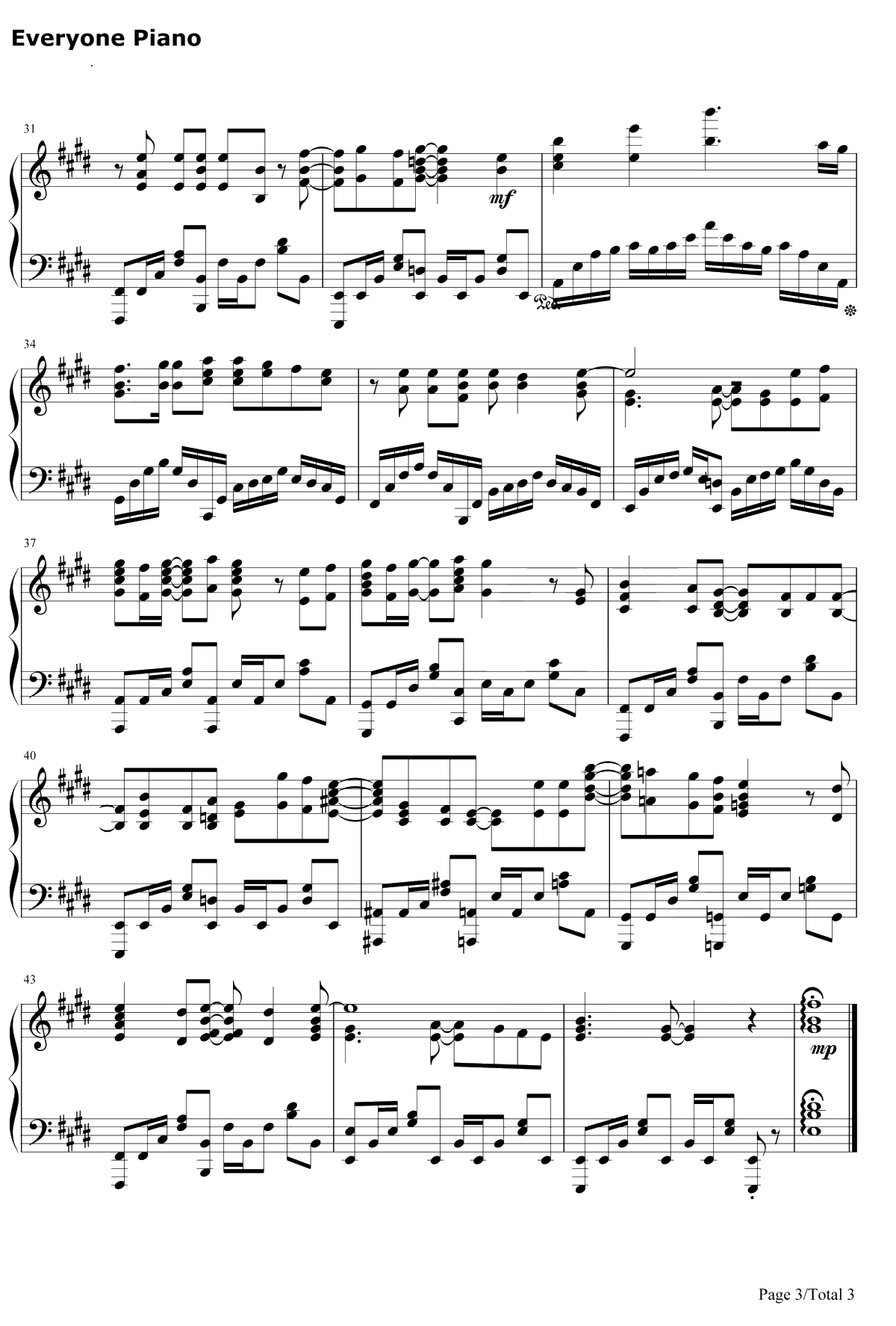 FLY two BLUE钢琴谱-优木加奈宫下早纪3