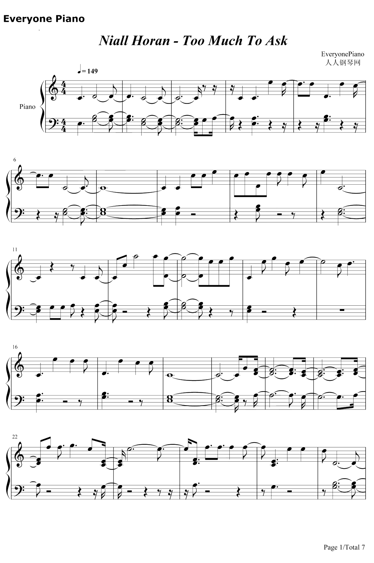 Too Much To Ask钢琴谱-Niall Horan1