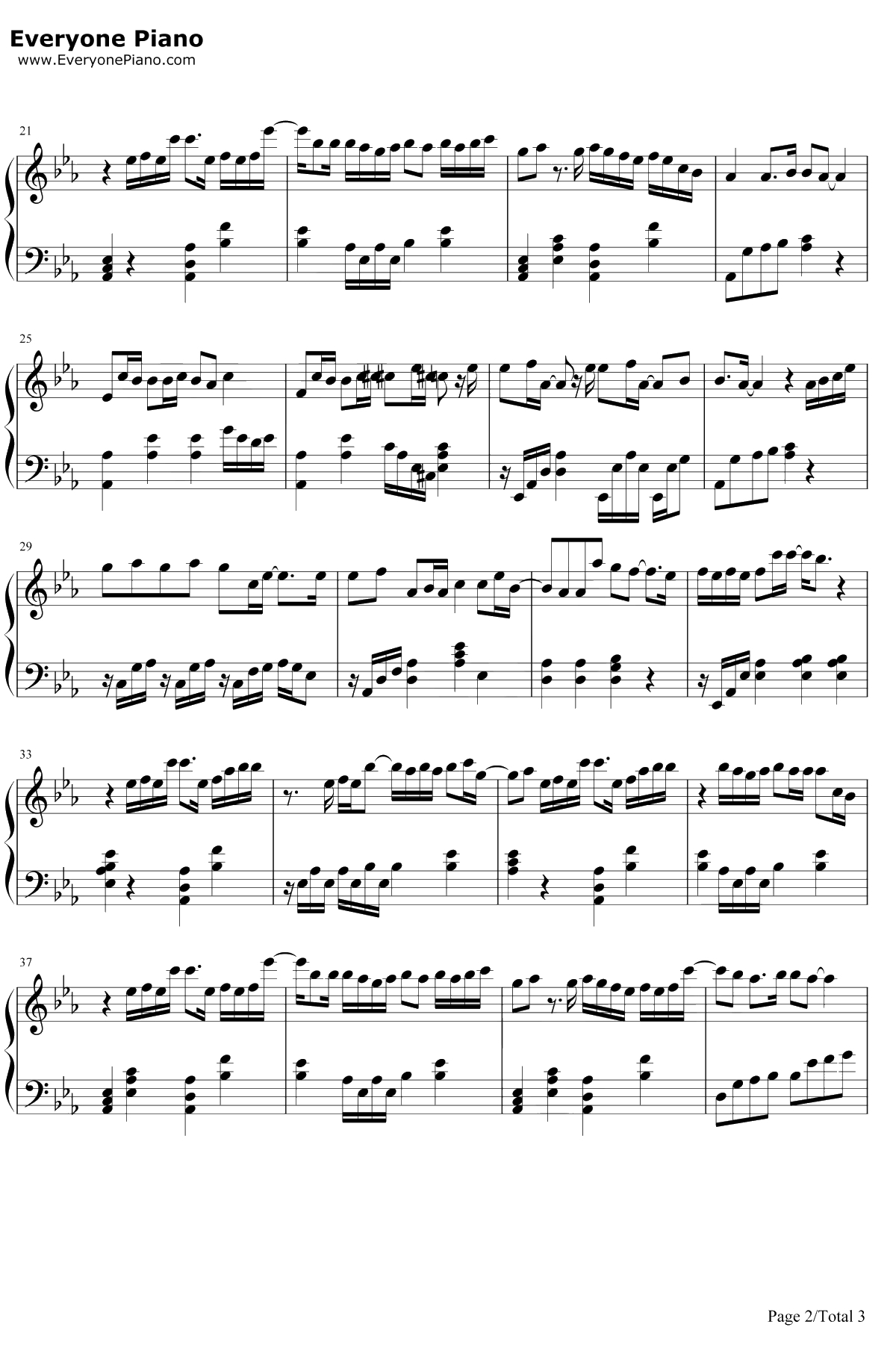 不完美女孩钢琴谱-周冬雨2