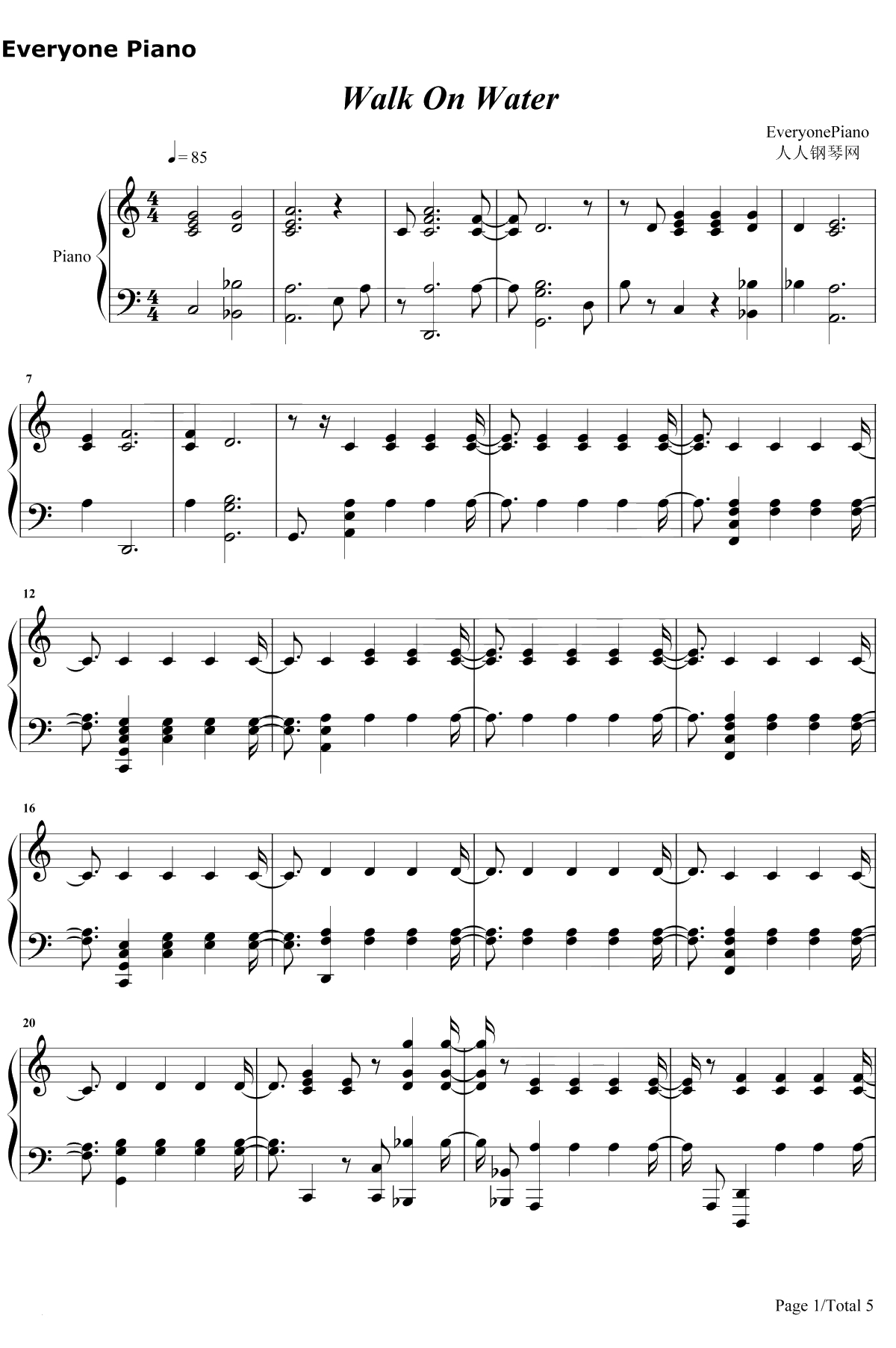 Walk on Water钢琴谱-Eminem/Beyonce1