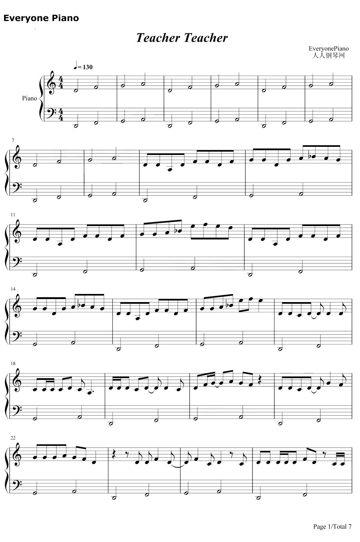 Teacher Teacher钢琴谱-AKB481