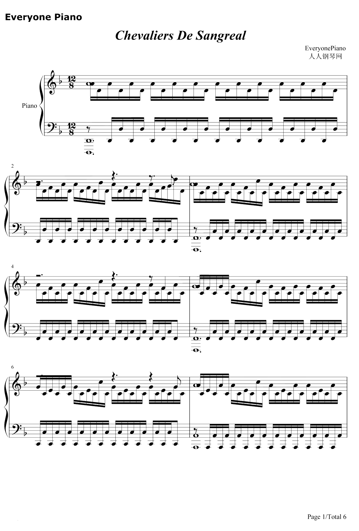 Chevaliers De Sangreal钢琴谱-Hans Zimmer-达芬奇密码OST1