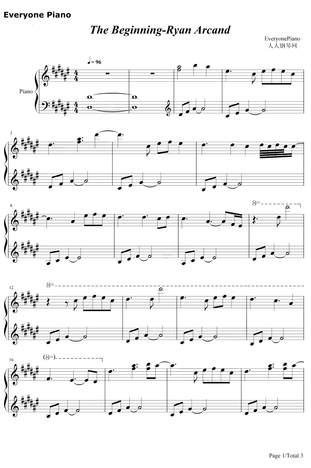 The Beginning钢琴谱-RyanArcand加拿大流浪汉钢琴曲1