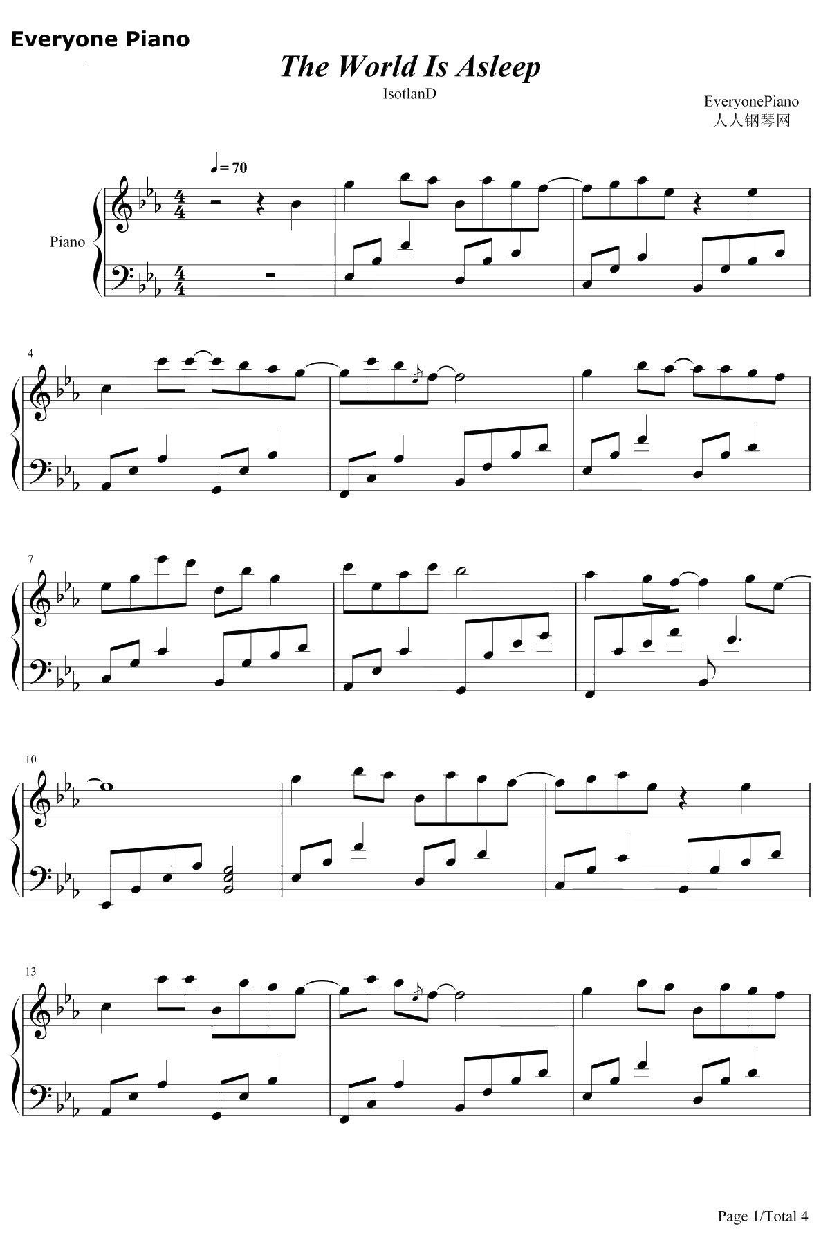 The World Is Asleep钢琴谱-IsotlanD-完美版1