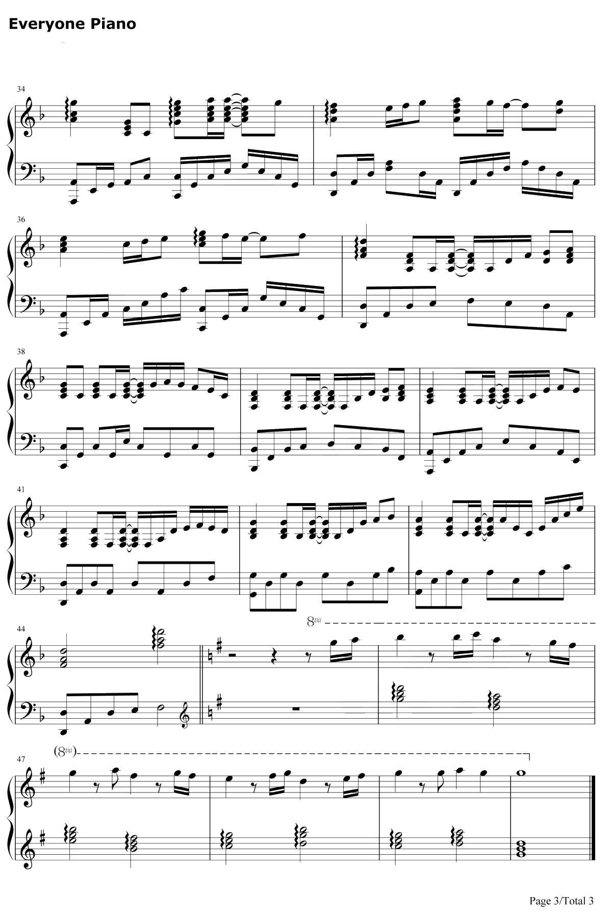 夏末晴雨时钢琴谱-初学者3