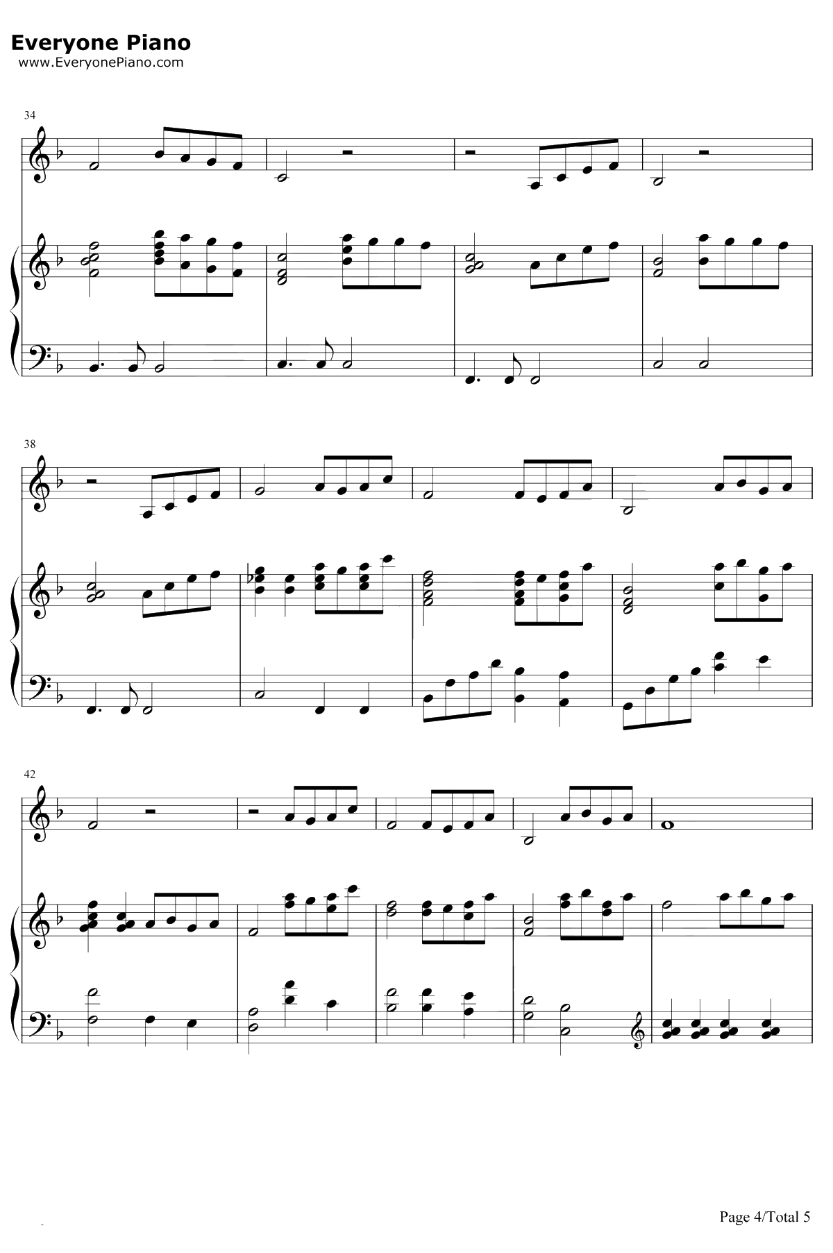 Beauty and the Beast钢琴谱-席琳狄翁-美女与野兽主题曲4