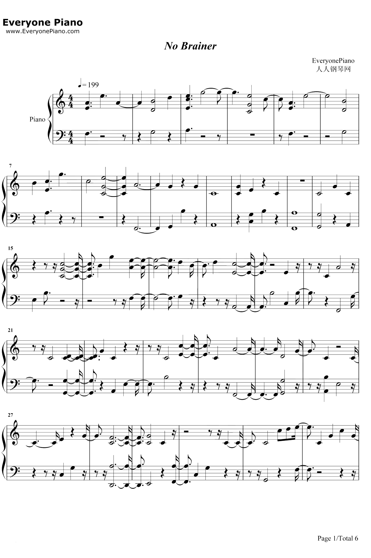 No Brainer钢琴谱-DJKhaledJustinBieber1