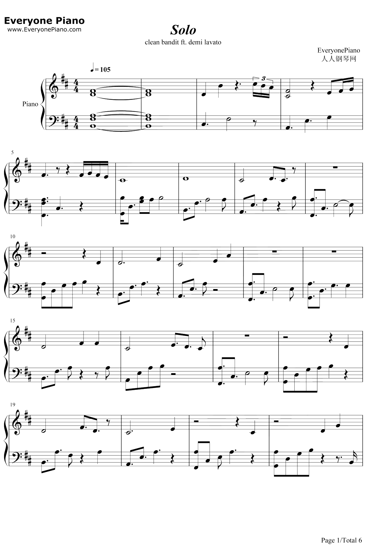 Solo钢琴谱-CleanBandit1