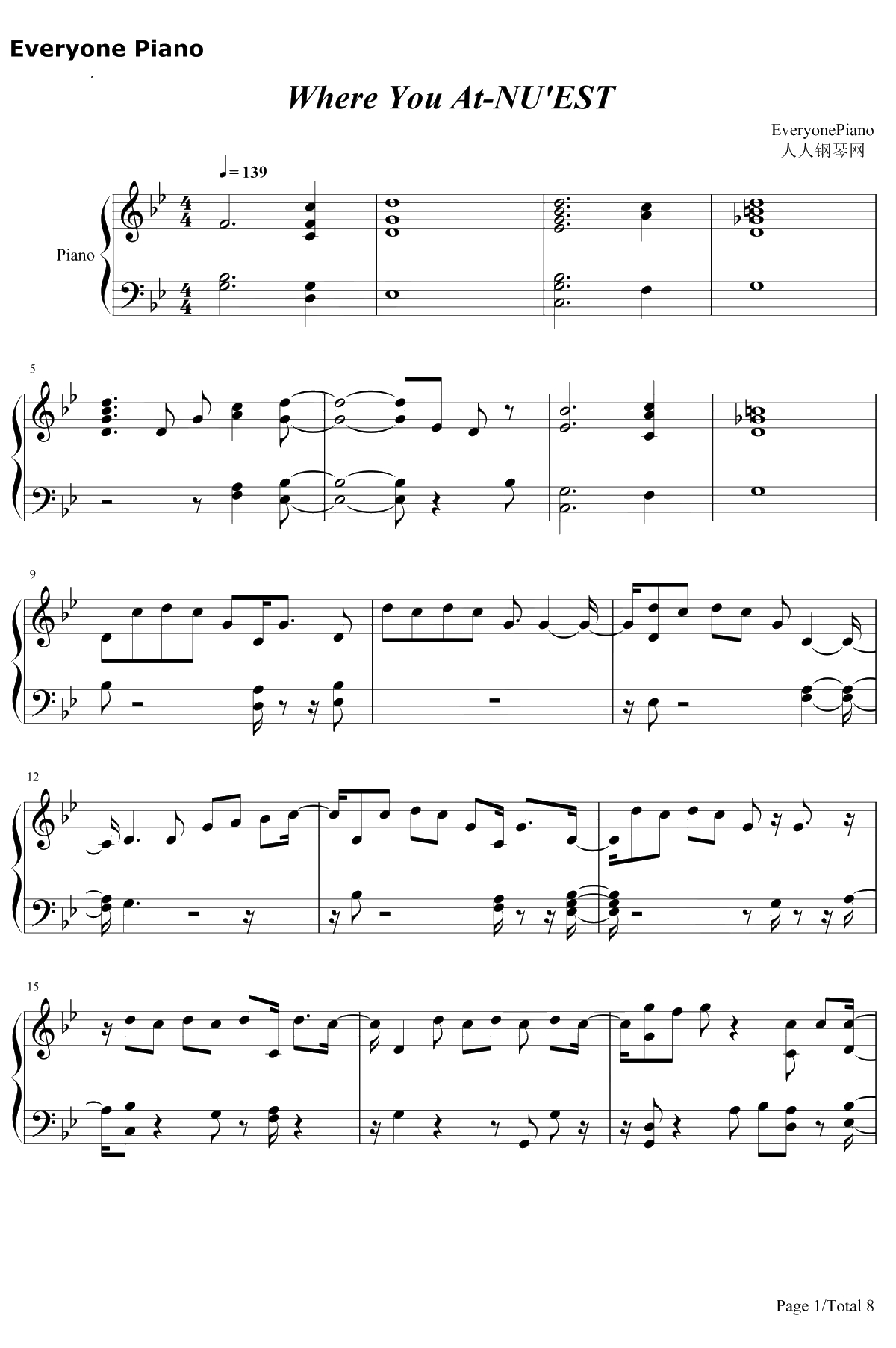 Where You At钢琴谱-NU'EST1