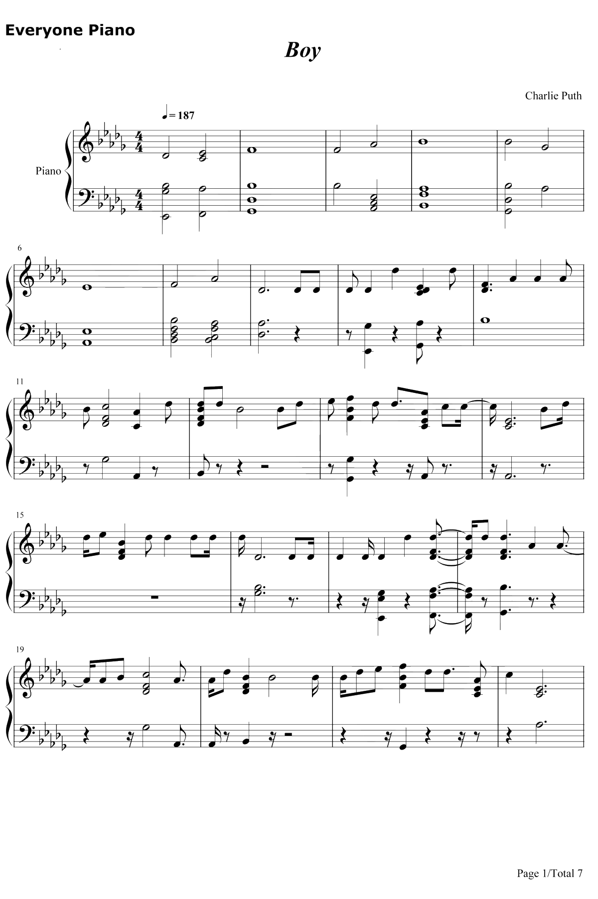 Boy钢琴谱-CharliePuth1
